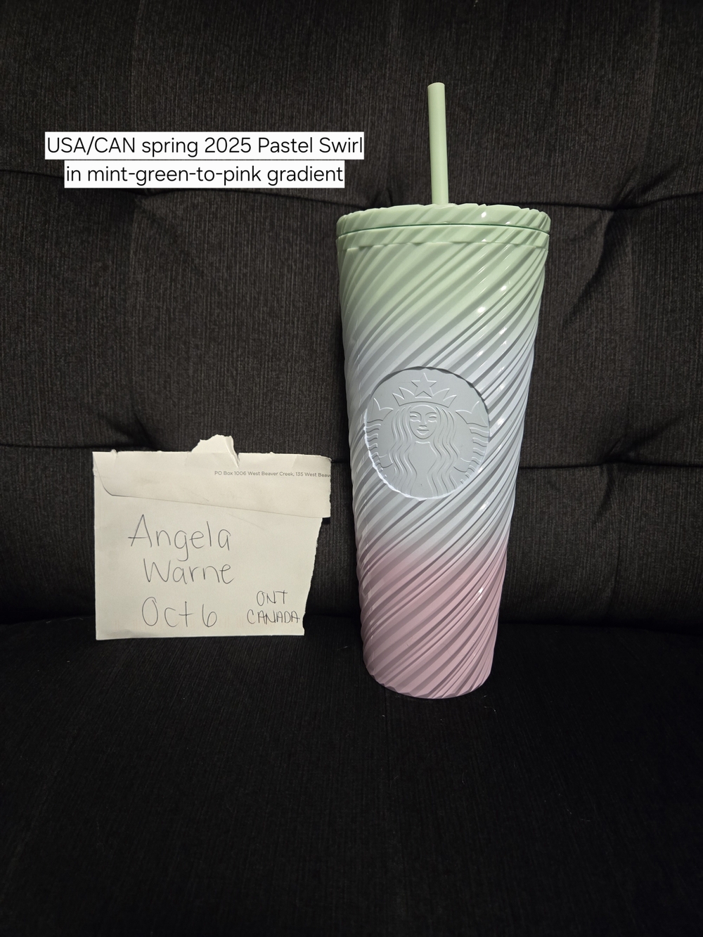 Starbucks Mint-to-Pink Pastel Spiral Tumbler